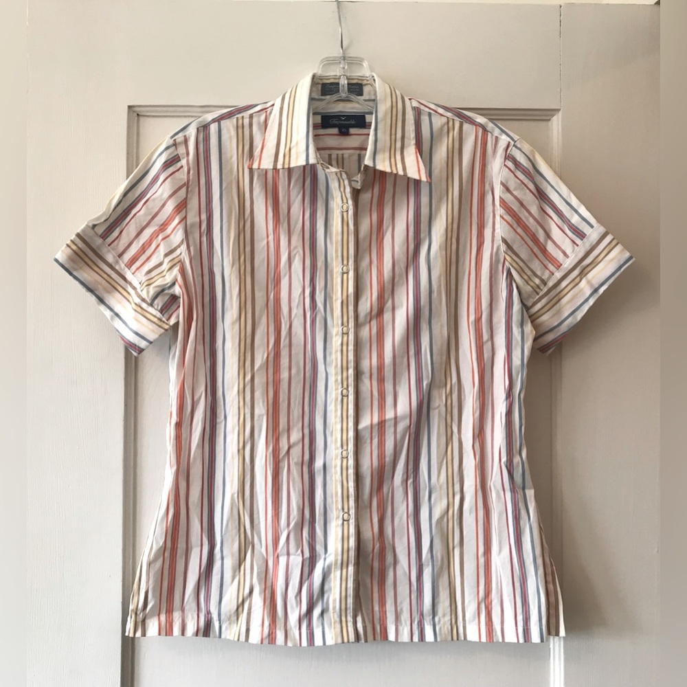 Façonnable | Short-Sleeve Multicolored Stripe Button-Up Shirt XS
